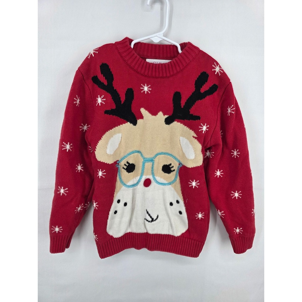 Velius Kids Red Reindeer Snowflake Holiday Knit Sweater Size 8-9Y